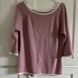 Blush lightweight sweater trimmed in white women's size large.
